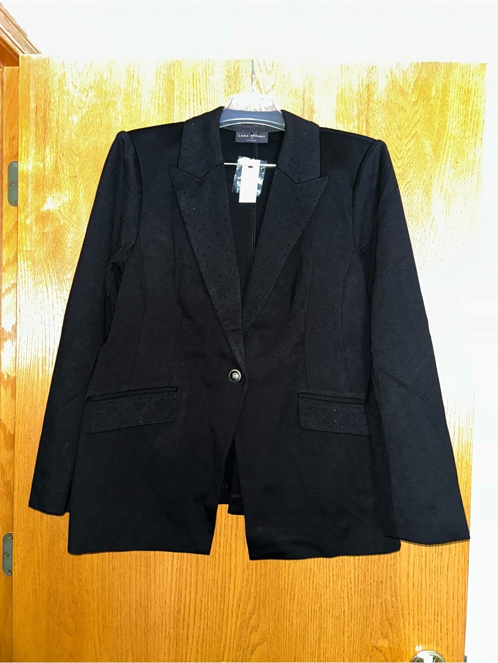 Lane Bryant Black Ponte Rhinestone-Embellished One-Button Blazer